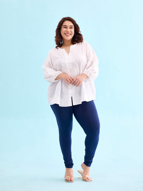 Go Colors Women Navy Blue Solid Churidar Length Leggings