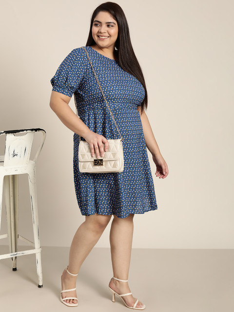 Sztori Plus Size Blue & White A-Line Dress