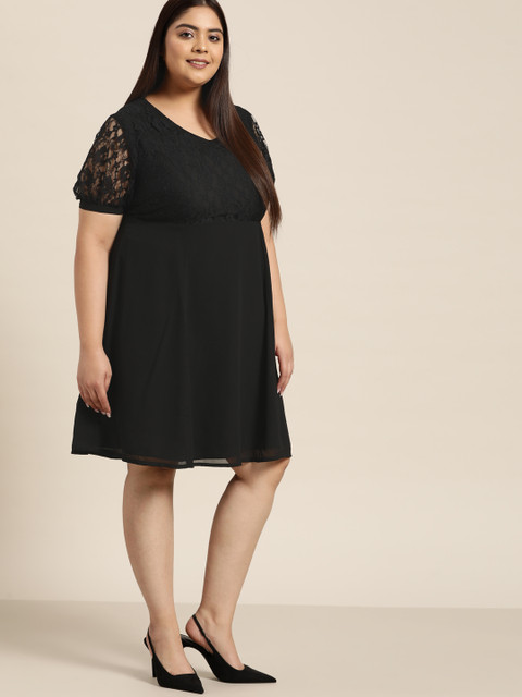 Sztori Women Plus Size Black Floral A-Line Dress - Image 3