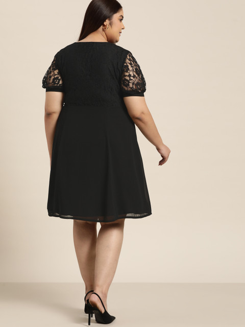 Sztori Women Plus Size Black Floral A-Line Dress - Image 4