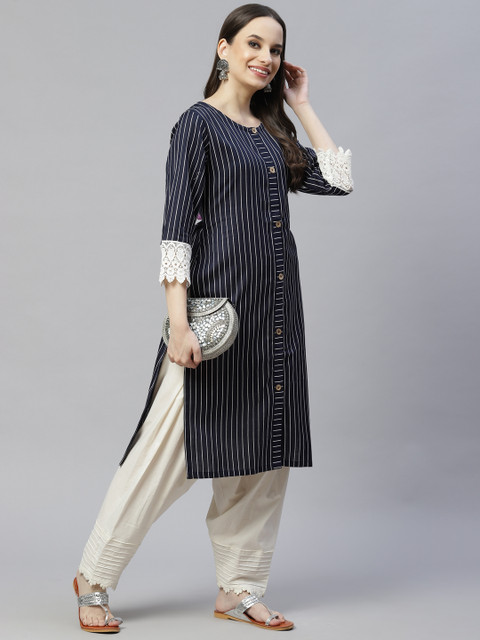 Laado - Pamper Yourself Women Off-White Solid Lace Pintucks Pure Cotton Salwar - Image 4