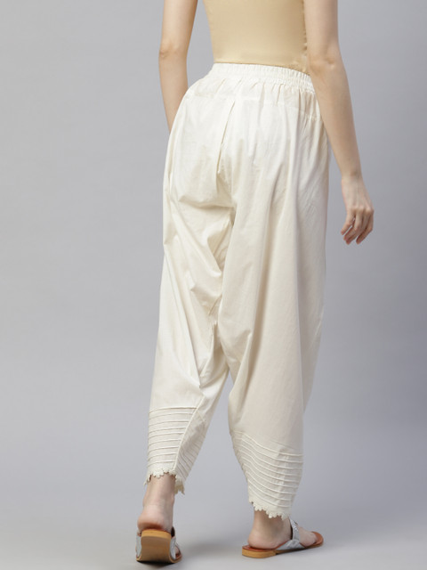 Laado - Pamper Yourself Women Off-White Solid Lace Pintucks Pure Cotton Salwar - Image 3