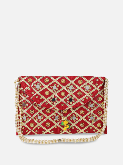 Aditi Wasan Red & Gold-Toned Textured Purse Clutch