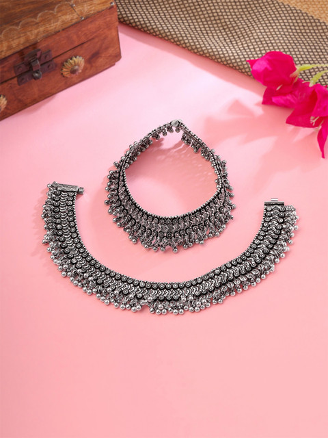 Yellow Chimes 2 PCs German Silver Oxidised Anklets