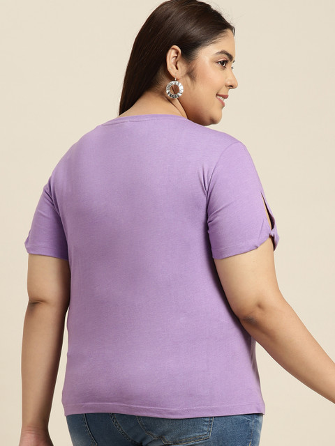 Sztori Women Plus Size Lavender Solid T-shirt - Image 5