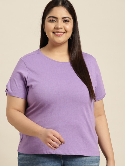 Sztori Women Plus Size Lavender Solid T-shirt - Image 3