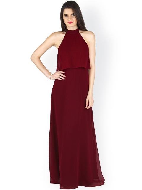 Women Maroon Crepe Maxi Dress Image