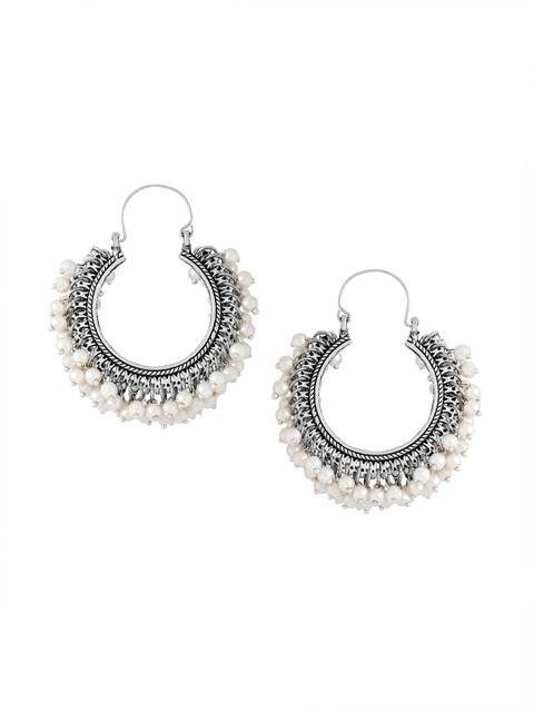 Yellow Chimes White Silver-Plated Pearls Circular Hoop Earrings - Image 2