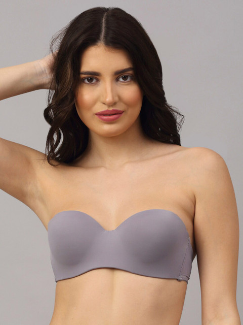 PrettyCat Grey Solid Balconette Bra - Underwired Lightly Padded