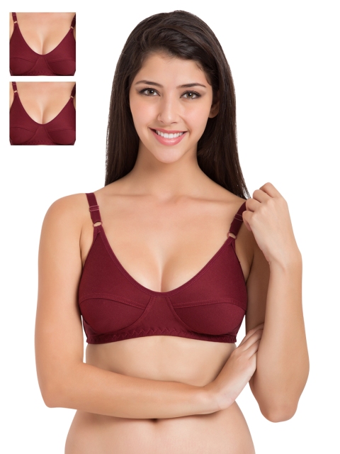 Souminie by Belle Lingeries - Pure Cotton Non Stretchable Maroon Dailywear Mature Women's Full Coverage Maroon Bra