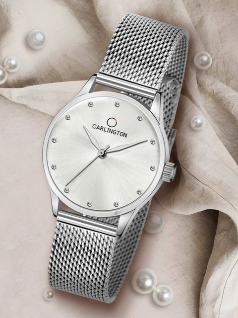 CARLINGTON Women Silver-Toned Embellished Dial & Stainless Steel Straps Analogue Watch