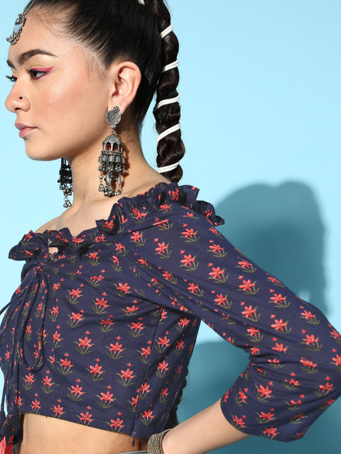 Indo Era Women Stylish Black Floral Bardot Top - Image 5