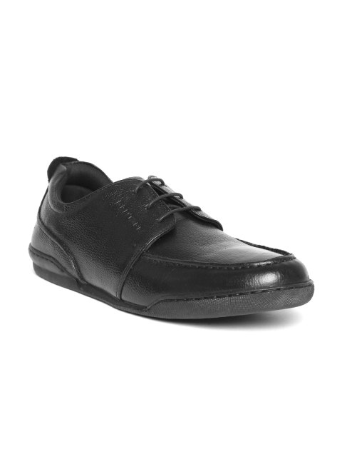 Men Black Solid Leather Derbys Image
