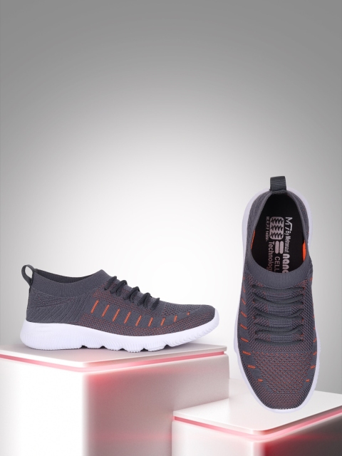 M7 by Metronaut Men Grey & Orange Woven Design Slip-On Sneakers
