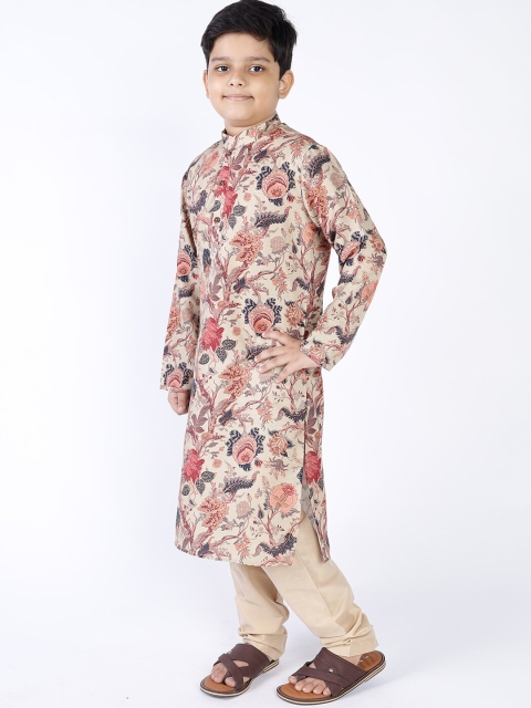 TABARD Boys Beige Floral Printed Kurta - Image 5