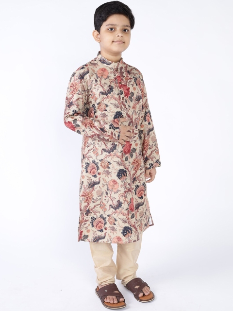 TABARD Boys Beige Floral Printed Kurta - Image 3