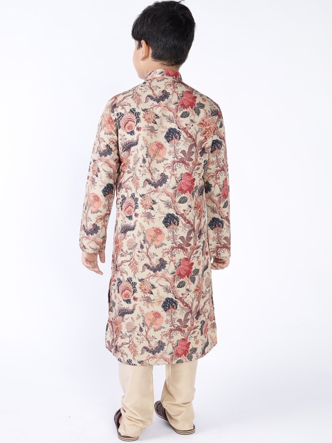TABARD Boys Beige Floral Printed Kurta - Image 4
