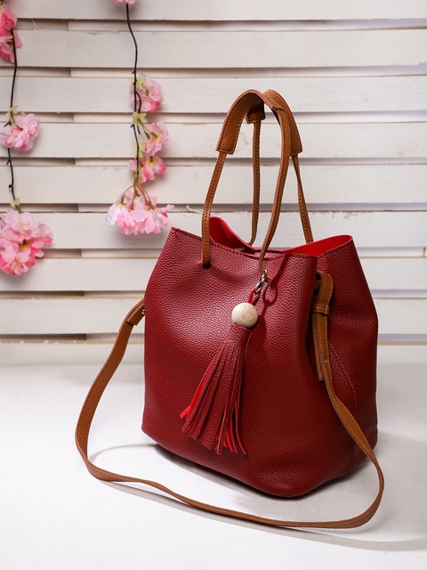 DressBerry Red Textured Bucket Bag