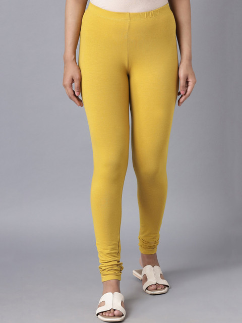 elleven Women Yellow Solid Churidar Leggings