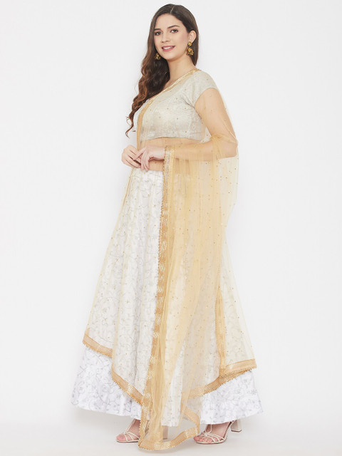 Clora Creation Beige & Gold-Toned Ethnic Motifs Embroidered Dupatta with Gotta Patti - Image 3