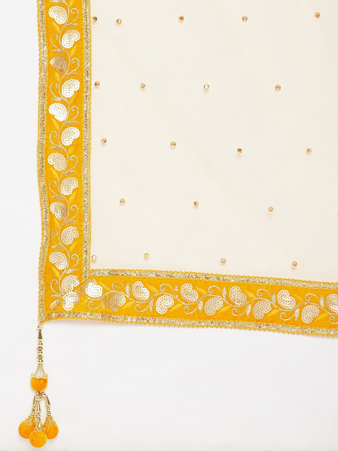 Clora Creation Yellow & Silver-Toned Ethnic Motifs Embroidered Dupatta with Sequinned - Image 2