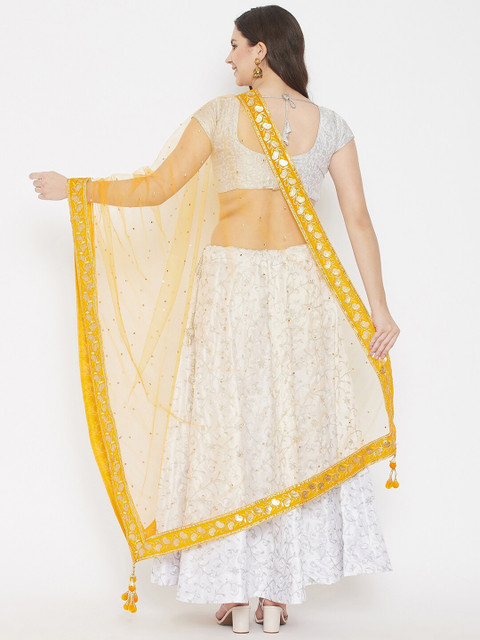 Clora Creation Yellow & Silver-Toned Ethnic Motifs Embroidered Dupatta with Sequinned - Image 4