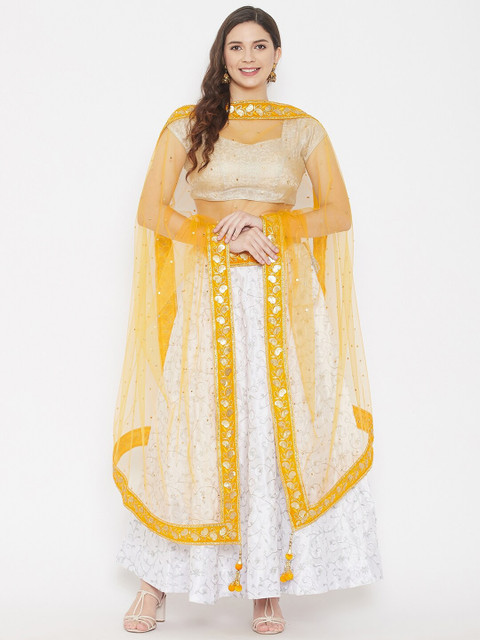 Clora Creation Yellow & Silver-Toned Ethnic Motifs Embroidered Dupatta with Sequinned - Image 5