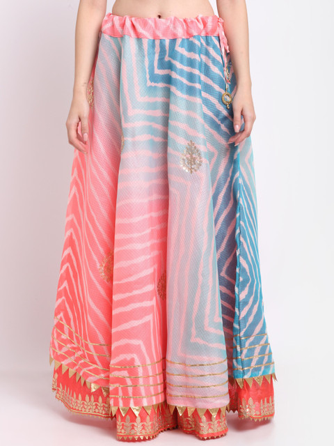 SOUNDARYA Women Blue & Pink Striped Flared Maxi Skirt