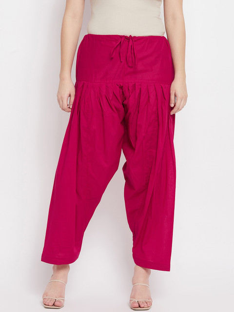 Clora Creation Women Magenta-Pink Solid Loose-Fit Pure Cotton Salwar