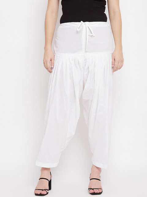 Clora Creation Women White Solid Loose-Fit Pure Cotton Salwar