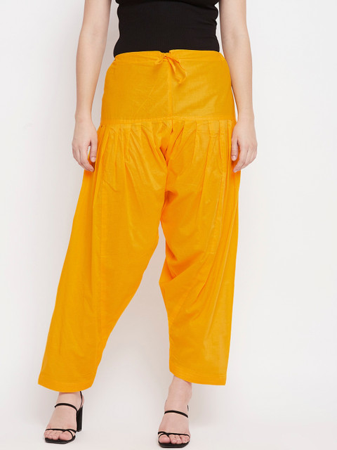 Clora Creation Women Yellow Solid Loose-Fit Pure Cotton Salwar