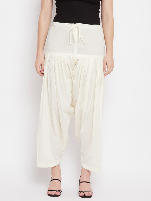 Clora Creation Women Cream-Coloured Solid Loose-Fit Pure Cotton Salwar