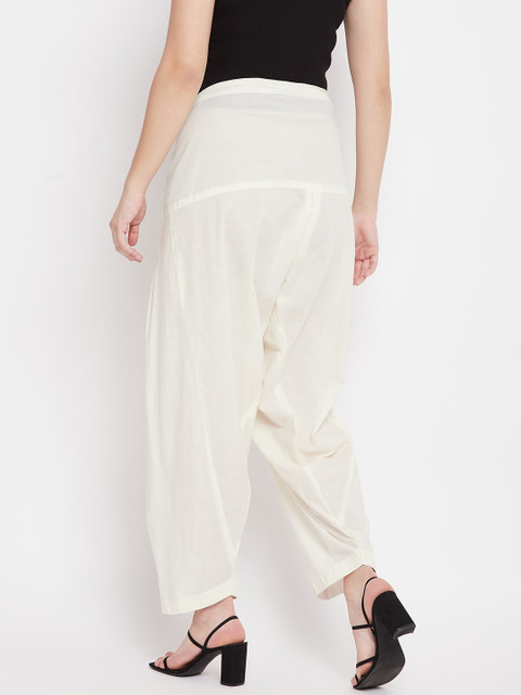 Clora Creation Women Cream-Coloured Solid Loose-Fit Pure Cotton Salwar - Image 4