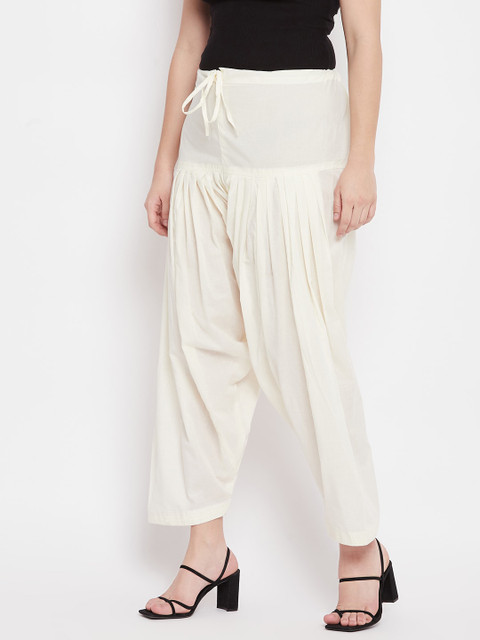 Clora Creation Women Cream-Coloured Solid Loose-Fit Pure Cotton Salwar - Image 3