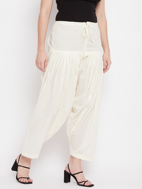 Clora Creation Women Cream-Coloured Solid Loose-Fit Pure Cotton Salwar - Image 2