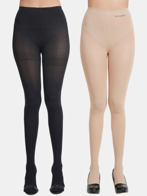 N2S NEXT2SKIN Women Pack Of 2 Solid Pantyhose Stockings