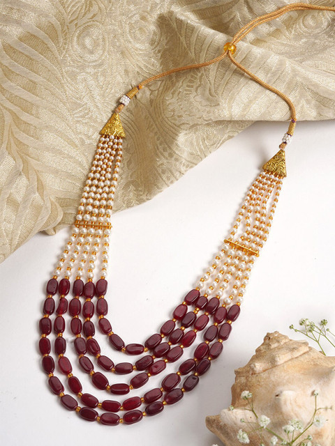 TEEJH Gold-Toned & White Brass Gold-Plated Layered Necklace