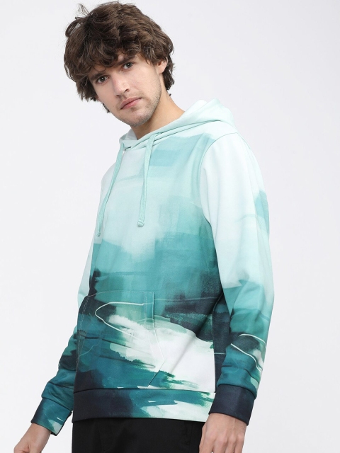 HIGHLANDER Men Teal Printed Hooded Sweatshirt - Image 4