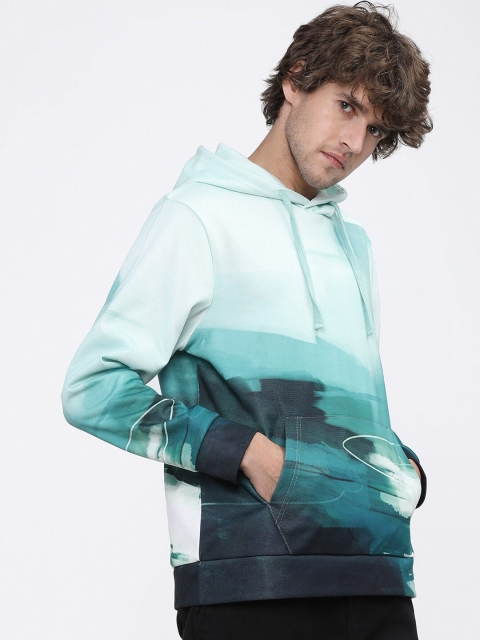 HIGHLANDER Men Teal Printed Hooded Sweatshirt - Image 3