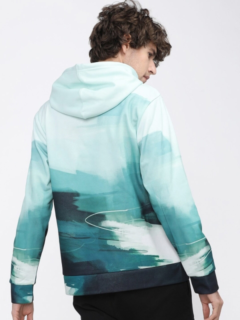 HIGHLANDER Men Teal Printed Hooded Sweatshirt - Image 5