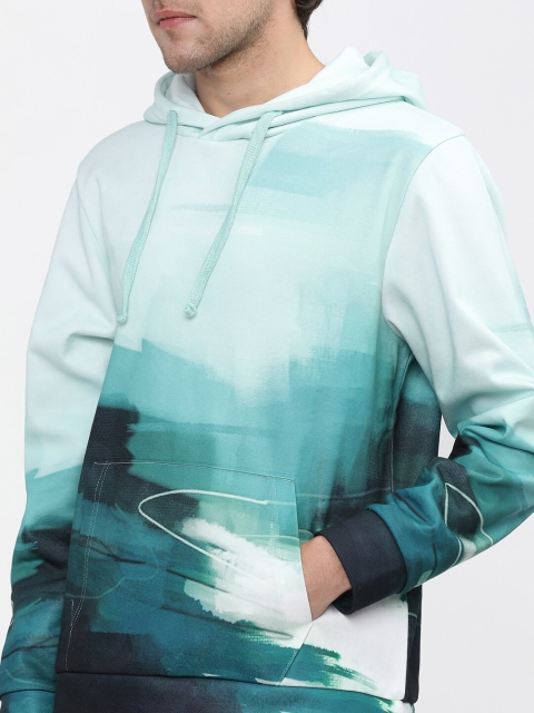 HIGHLANDER Men Teal Printed Hooded Sweatshirt - Image 2