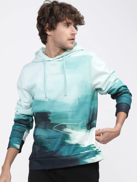 HIGHLANDER Men Teal Printed Hooded Sweatshirt