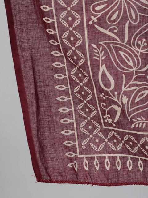 Nayo Women Burgundy & Biege Motifs Printed Pure Cotton Kurta with Palazzos & Dupatta - Image 4