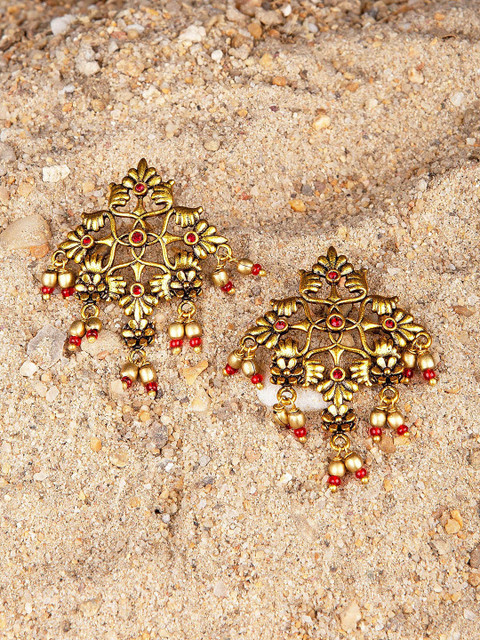 Voylla Gold-Toned & Plated Arabian Nights Antique Oxidized Earrings - Image 2