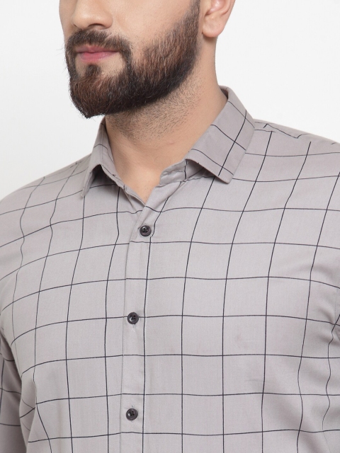JAINISH Men Grey Comfort Windowpane Checks Checked Cotton Formal Shirt - Image 2