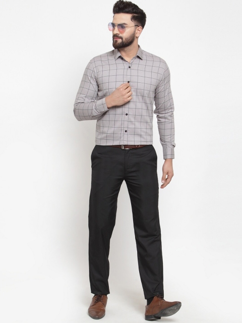 JAINISH Men Grey Comfort Windowpane Checks Checked Cotton Formal Shirt - Image 5
