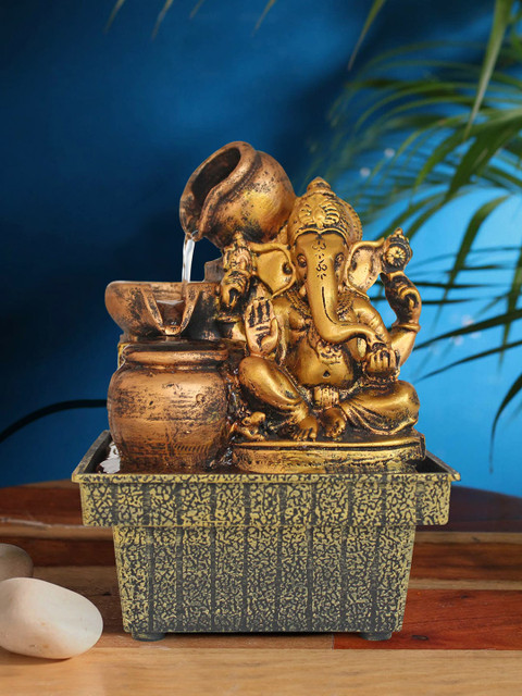 TIED RIBBONS Gold-Toned & Copper Decorative Ganesha Statue Water Fountain - Image 2
