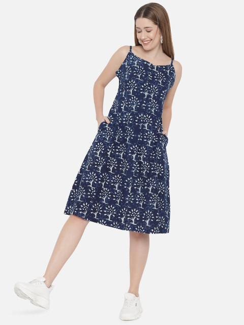 Indietoga Women Indigo Hand Block Printed Sustainable Pure Cotton Dress - Image 5