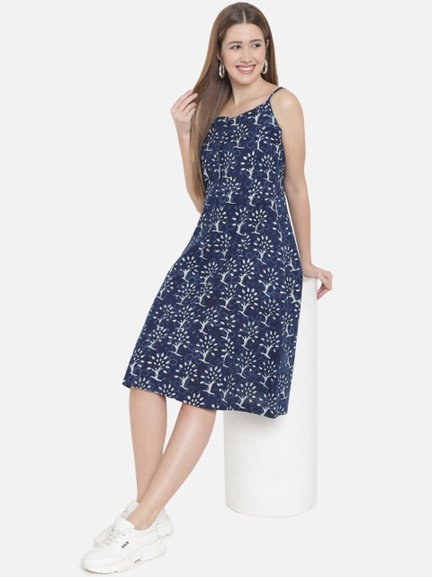 Indietoga Women Indigo Hand Block Printed Sustainable Pure Cotton Dress - Image 6