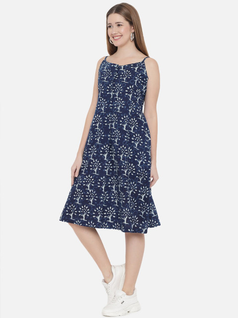 Indietoga Women Indigo Hand Block Printed Sustainable Pure Cotton Dress - Image 3